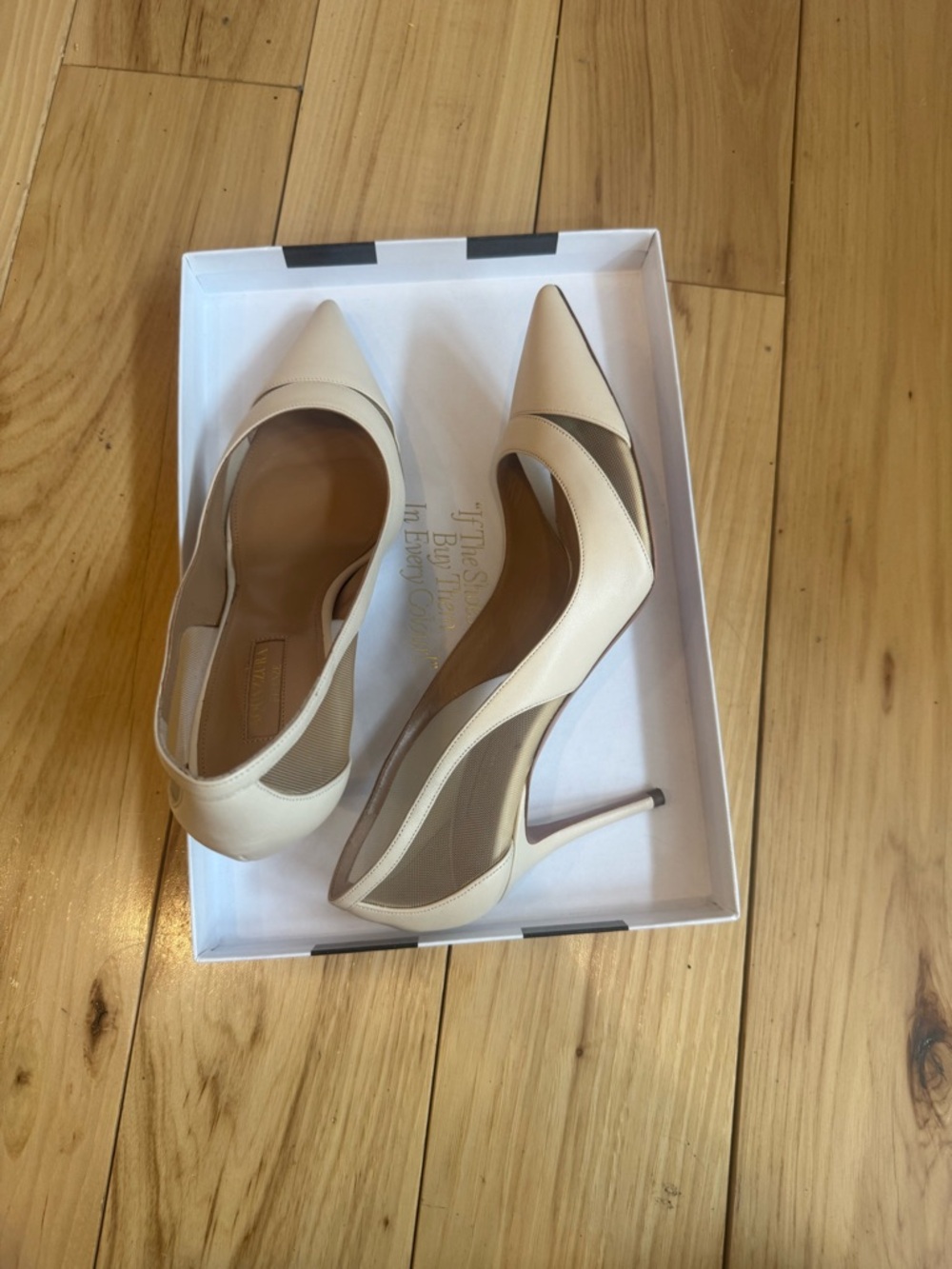 Aquazzura Ivory Pointed-Toe Mesh Panel Stiletto Pumps - Picture 8 of 15